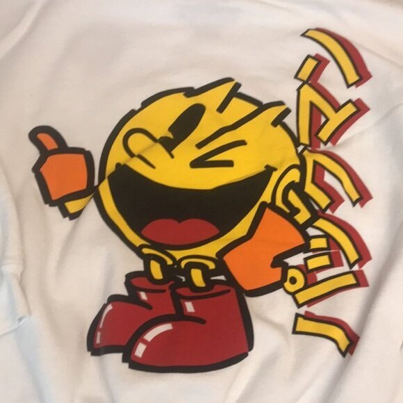 Pac-Man video game graphic design white pullover hoodie size large - Picture 12 of 12